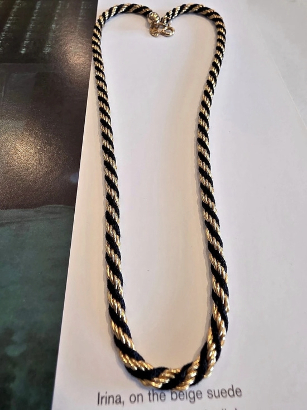 Trifari Gold and Black Twisted Rope Necklace